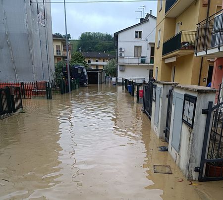 Un'immagine dell'alluvione che ha colpito Pesaro il 16 maggio 2023