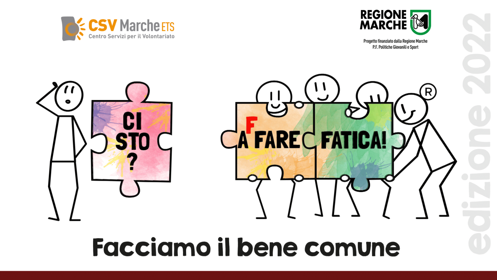 logo Ci sto? Affare fatica! - Facciamo il bene comune ragazzi stilizzati che uniscono tessere di un puzzle