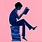 particolare della locandina raffigurante immahine ragazzo seduto su una pila di libri