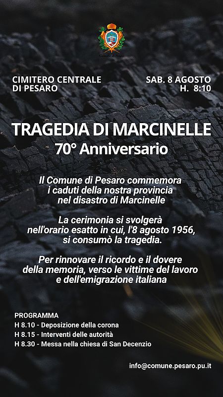 Disastro di Marcinelle: sabato 8 agosto alle 8.10, la città ricorda le vittime nell’ora esatta della tragedia Grafica evento