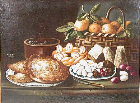 Natura morta con dolci, frutta, uova e formaggi, Pesaro Musei Civici