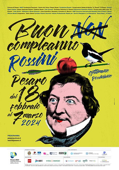 Manifesto con caricatura di Rossini