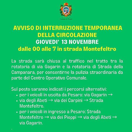 Avviso interruzione strada Montefeltro