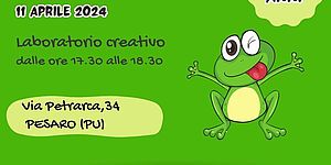 locandina a sfondo verde con ranocchia a braccia aperte che strizza l'occhiolino