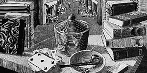 Immagine di oggetti e libri davanti ad una via