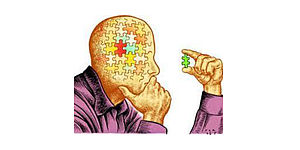 Disegno di un uomo con un puzzle in mano