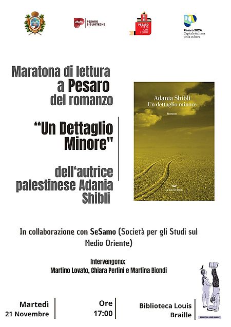 A Pesaro Città che Legge il libro di Adania Shibli. Locandina