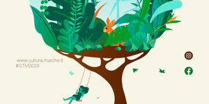 Albero con piante coniglio e uccelli