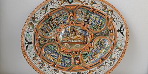 vassoio, maiolica, Venere e amorini, Ferruccio Mengaroni