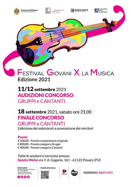 locandina Concorso musicale con un violino colorato e scritte