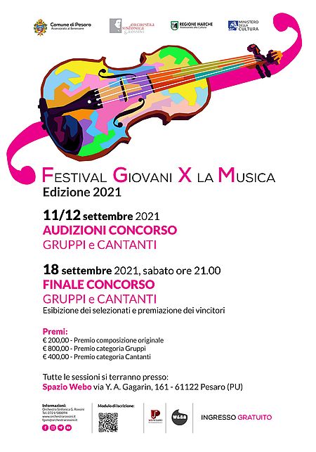 locandina Concorso musicale con un violino colorato e scritte