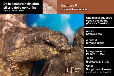 L'invito alla presentazione de 'Una favola equestre senza cavalcata (Caretta Caretta)' intervento permanente di Matteo Fato a cura di Simone Ciglia per Pesaro 2024