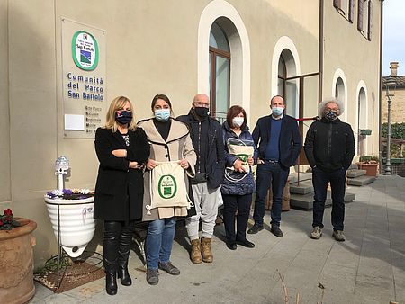 Iolanda Filippini, Quartiere San Bartolo; Heidi Morotti, assessore alla Sostenibilità; Stefano Mariani, presidente Ente Parco; Federica Tesini, consigliera Parco; Daniele Vimini, vicesindaco e assessore alla Bellezza di Pesaro; Massimo D'Angeli, presidente della Comunità del Parco