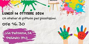 immagine con macchie di vernice colorata e due manine sporche di vernice