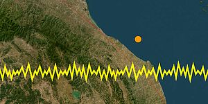 Mappa delle Marche con linea zig zag gialla
