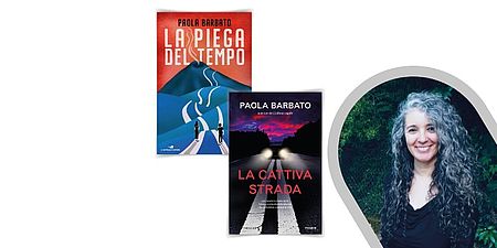 particolare della locandina con foto autorrice e copertina del libro