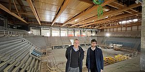 Il sindaco Matteo Ricci e l'assessore al Fare Riccardo Pozzi all'Auditorium Scavolini