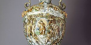 Anfora in maiolica, "Il Giudizio Universale", Ferruccio Mengaroni, Pesaro, 1918