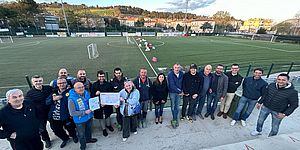 Flavio Parlani, presidente del Vismara Calcio; architetto Maurizio Severini, dirigente Nuove Opere del Comune di Pesaro; Mila Della Dora, assessora alla Rapidità; Riccardo Pozzi, assessore al Fare; Andrea Nobili, assessore al Rigore.