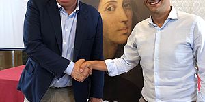 il sindaco di Pesaro Matteo Ricci e il sindaco di Urbino Maurizio Gambini