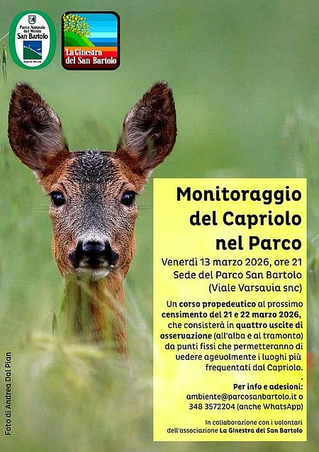 Locandina di Monitoraggio 2026 del Capriolo nel Parco San Bartolo