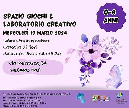 locandina con sfondo lilla e viola con disegno i fiori sulla destra