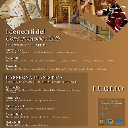 i concerti del Cponservatorio luglio 2026