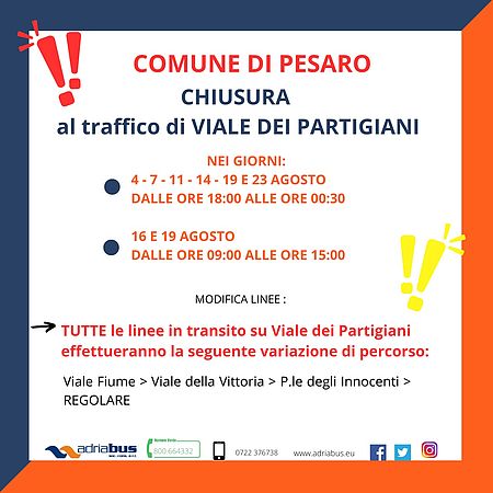 locandina chiusura al traffico di Viale dei Partigiani con dettaglio giorni e orario