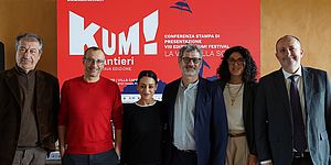 Presentazione di KUM! Festival; da sinistra: Riccardo Rossini dirigente Istituto Cecchi, Ricci, Murgia, Paolo Marasca presidente associazione MOLO, Eleonora Bigelli responsabile produzione KUM!, Vimini