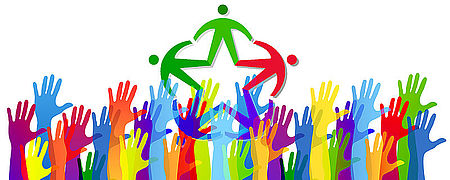 disegno di mani colorate che si porgono verso l'altro  