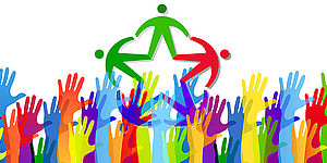 disegno di mani colorate che si porgono verso l'altro  