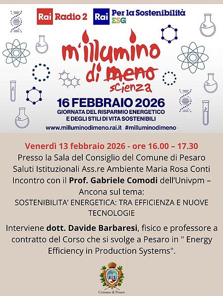 Locandina evento m'illumino di meno 2026 a Pesaro