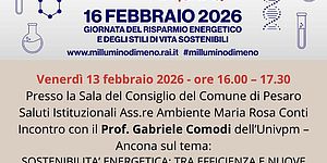 Locandina evento m'illumino di meno 2026 a Pesaro