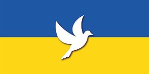 Bandiera Ucraina con disegno colomba