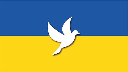 Bandiera Ucraina con disegno colomba