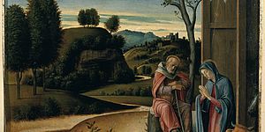 Giovanni Bellini, part. con Adorazione del Bambino predella della Pala dell'incoronazione della Vergine