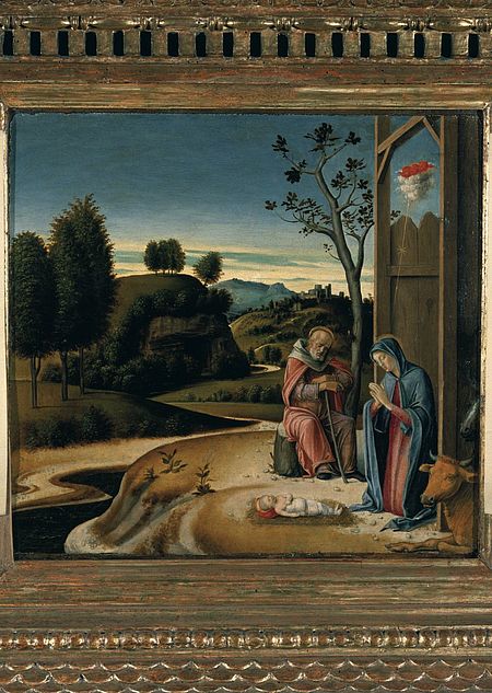 Giovanni Bellini, part. con Adorazione del Bambino predella della Pala dell'incoronazione della Vergine