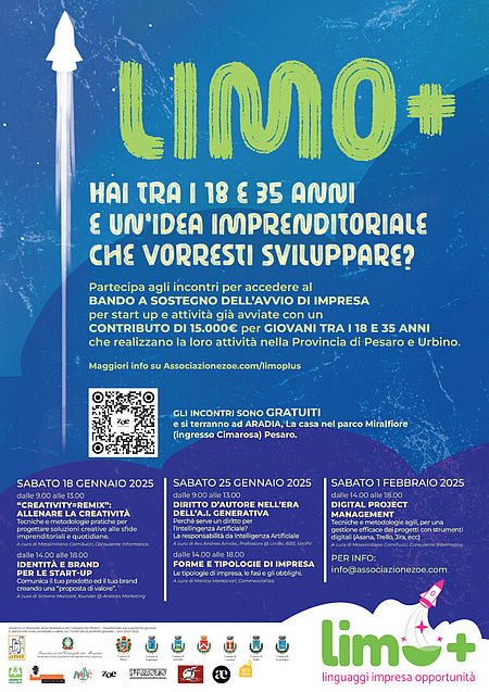 Locandina Progetto Limo+, con sfondo blu e scritte gialle