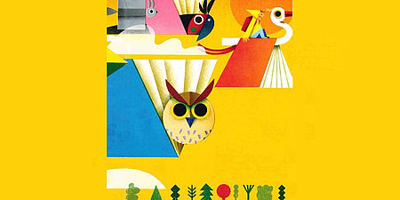 Particolare immagine di Philip Giordano di un libro raffigurante animali libri e un bambino