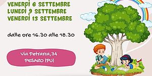 locandina con disegno di bambini che studiano all'aperto