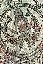 Mosaici della Cattedrale, pavimento superiore, VI-XII sec., riquadro con Sirena bicaudata
