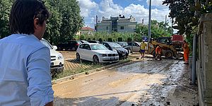 La zona di via Bologna a Pesaro dopo il maltempo di oggi, 20 agosto 