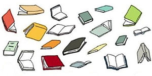 Illustrazione di libri che volano realizzata da Guido Scarabottolo