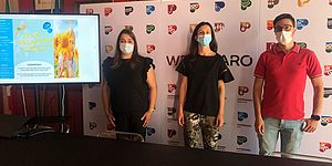 Morotti Mengucci Bonazzoli con sullo sfondo programma evento