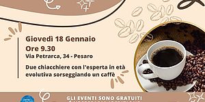 locandina con tazzina di caffè e chicchi di caffè