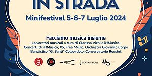 locandina a sfondo blu con note e strument musicale