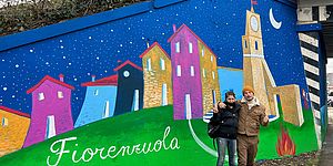 Murale rappresentate il borgo di fiorenzuola con Santini e De Stefani