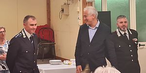Ten. Alessandro Fantini del Nucleo Radiomobile dei Carabinieri di Pesaro; Luca Pandolfi, assessore alla Solidarietà; Gianluca Guerra, vice comandante Polizia locale