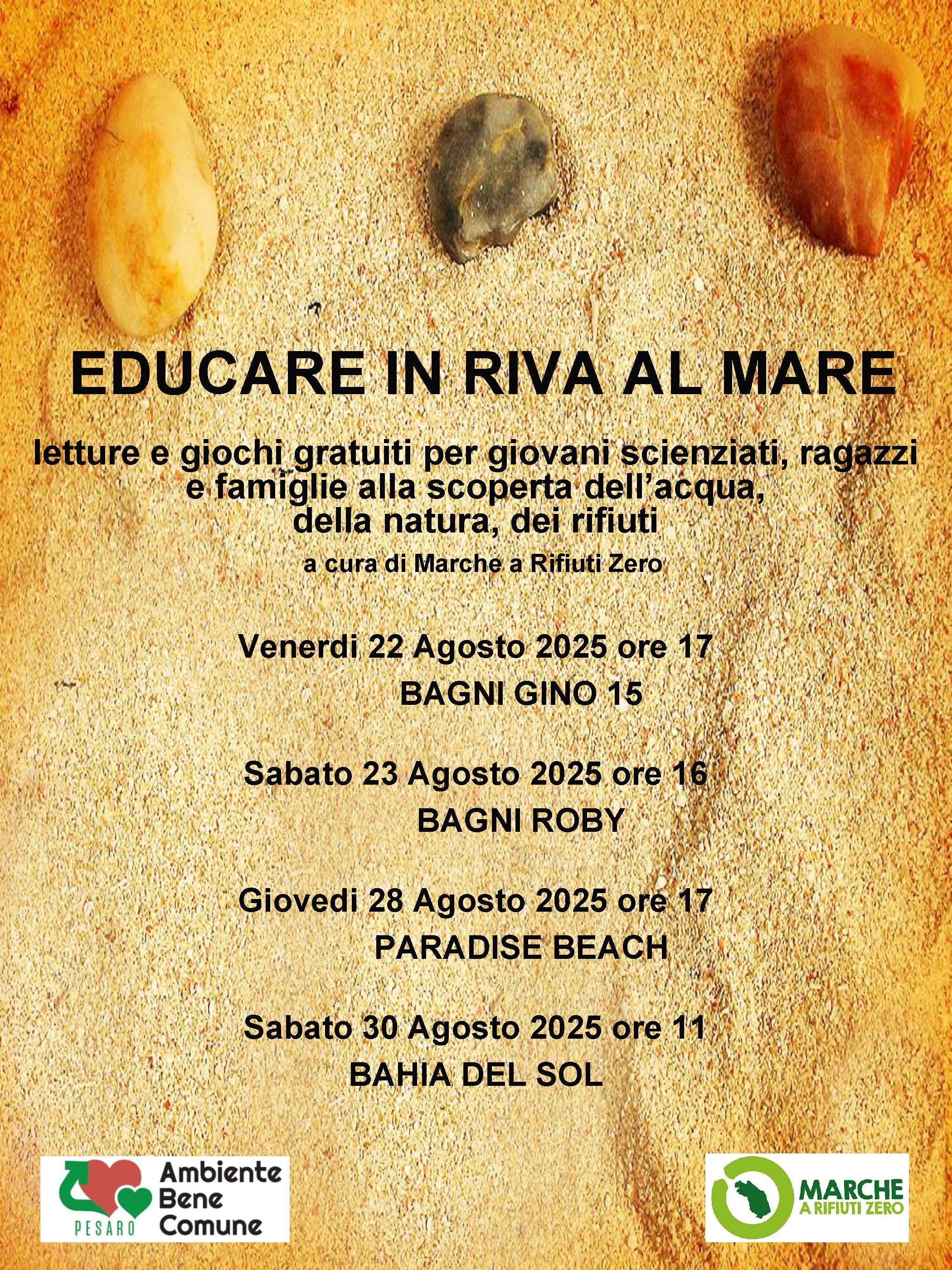 Locandina educare in spiaggia a Pesaro
