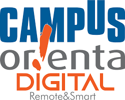 logo Campus Orienta Digital con colori blu, grigio e arancio
